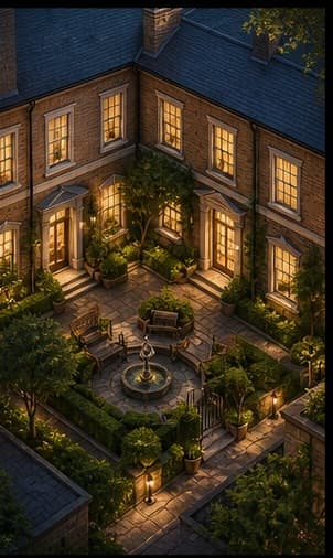 Courtyard house artwork from the Rare house card